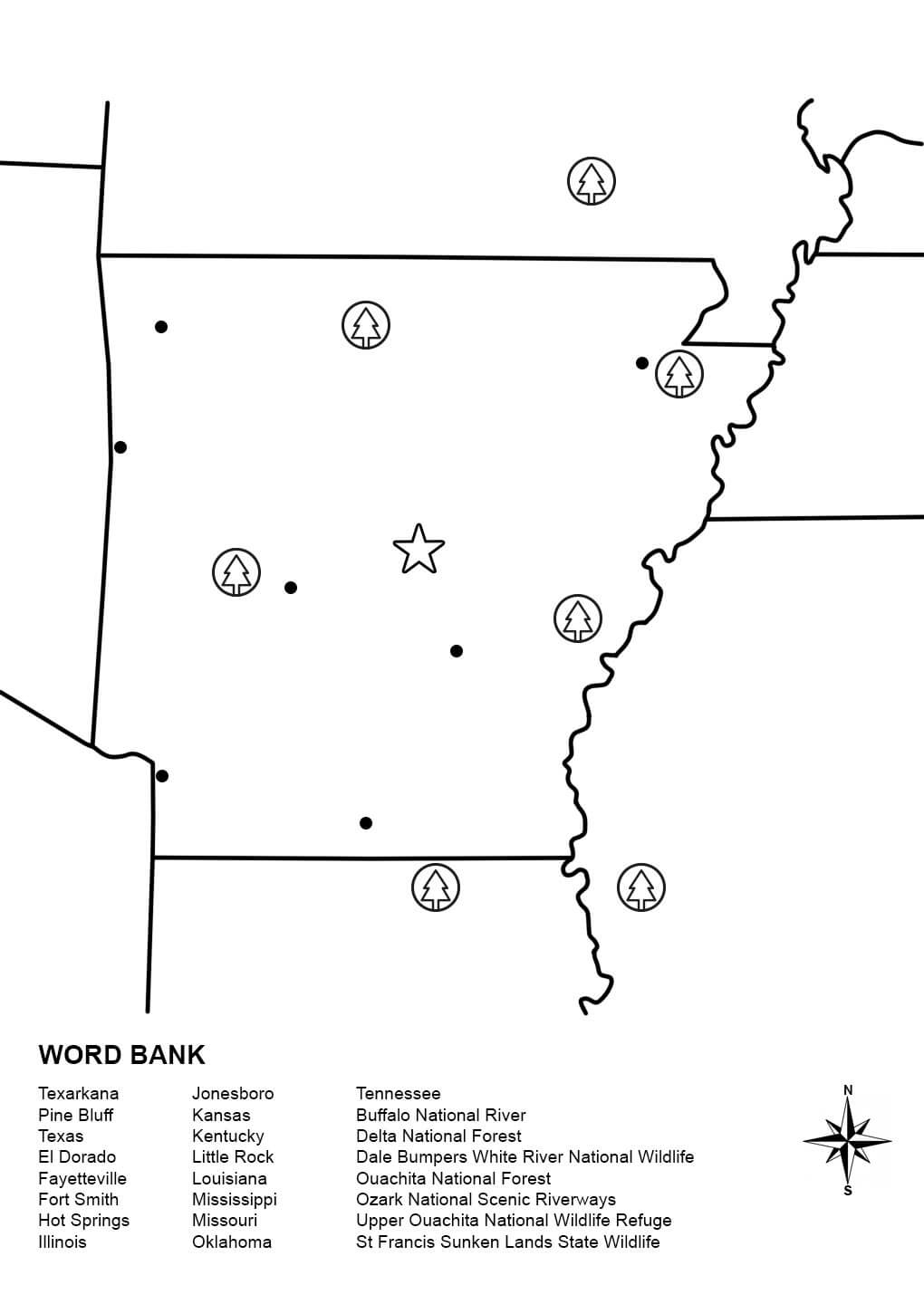 Arkansas Map Worksheet Coloring Page Free Printable