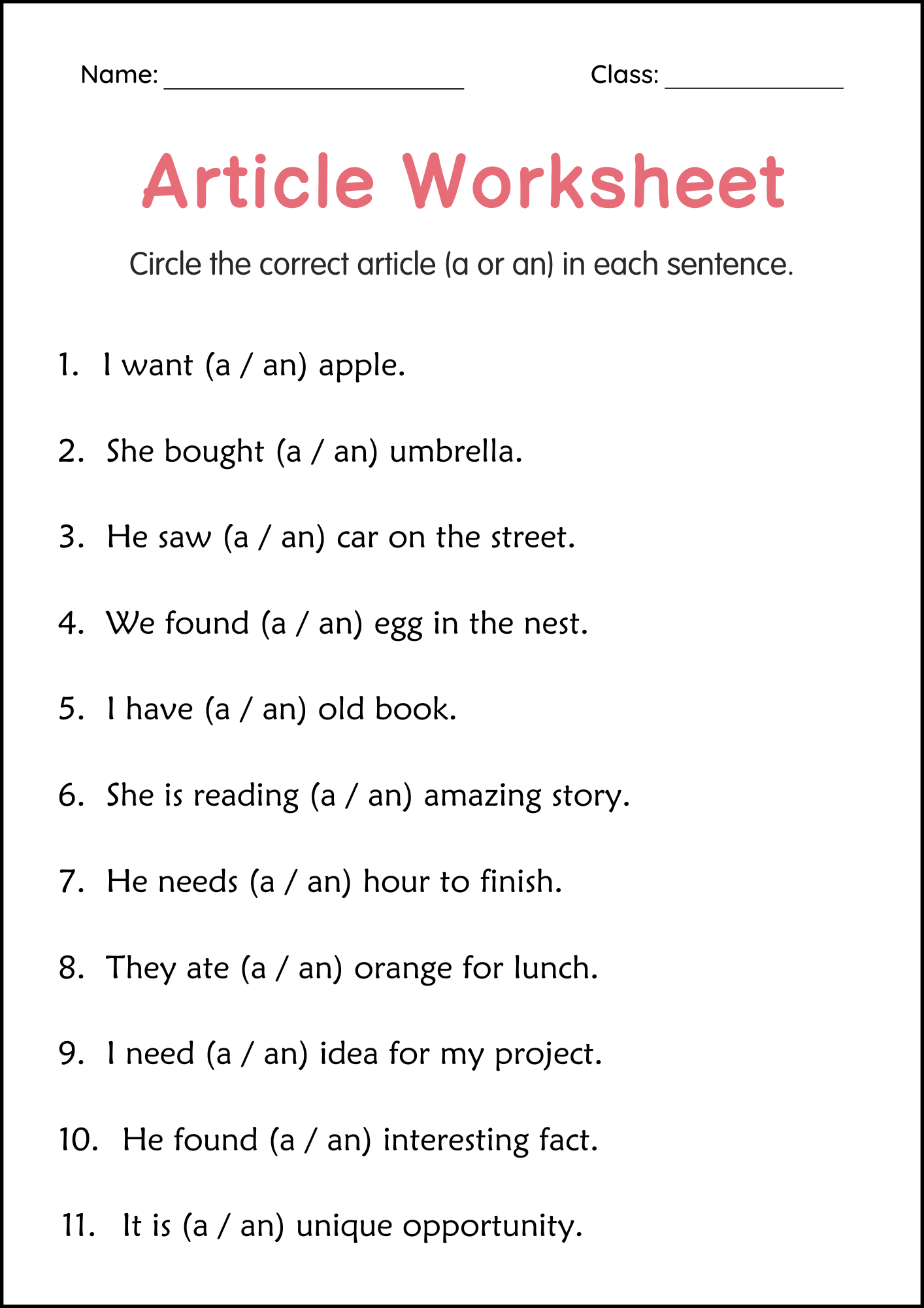 Articles A And An Grammar Worksheets For Grade 1 2 3 Made By Teachers 23 First Grade Grammar Worksheets That Teach The Basics The Teach Simple Blog