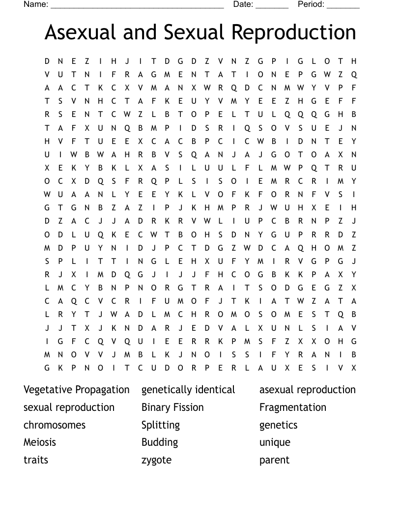 Sexual And Asexual Reproduction Word Search WordMint