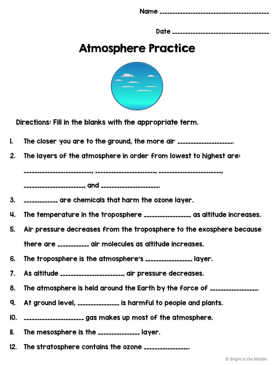 Atmosphere Worksheet Bright In The Middle Atmosphere Worksheet Bright In The Middle