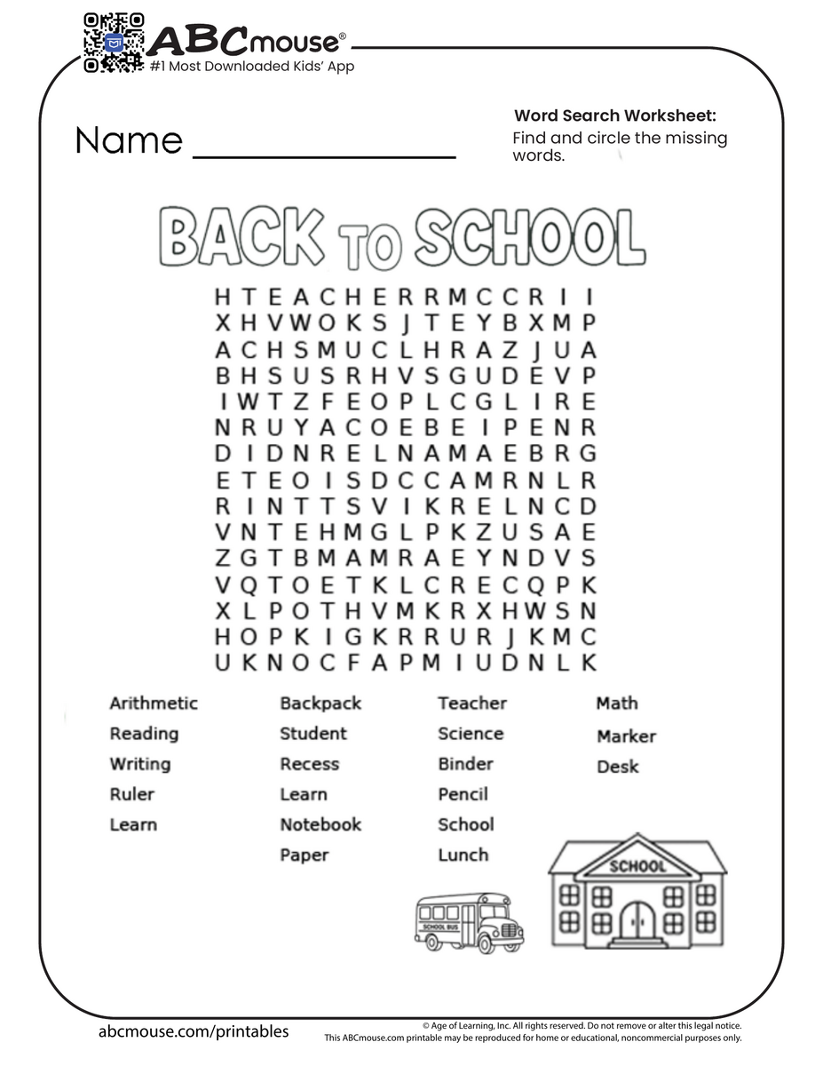 Back To School Worksheets For Kids ABCmouse