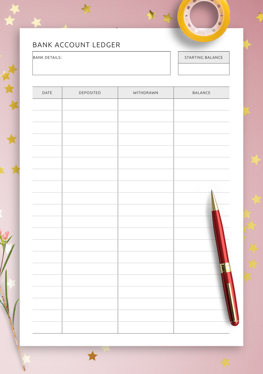 Bank Account Ledger Digital Printable PDF For Tracking