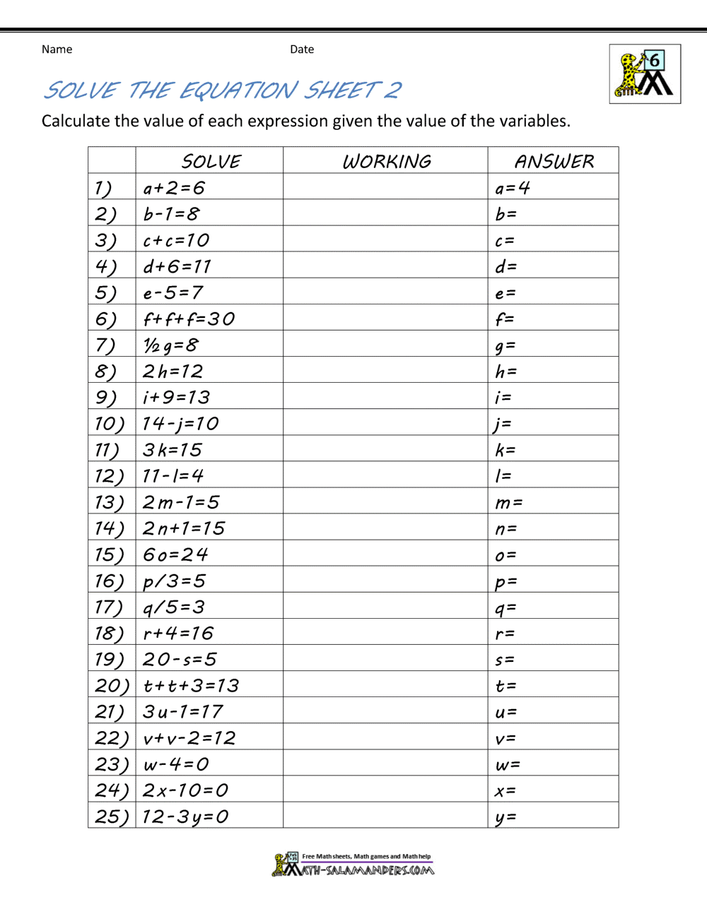 Basic Algebra Worksheets Free Printable Algebra 2 Practice Worksheet