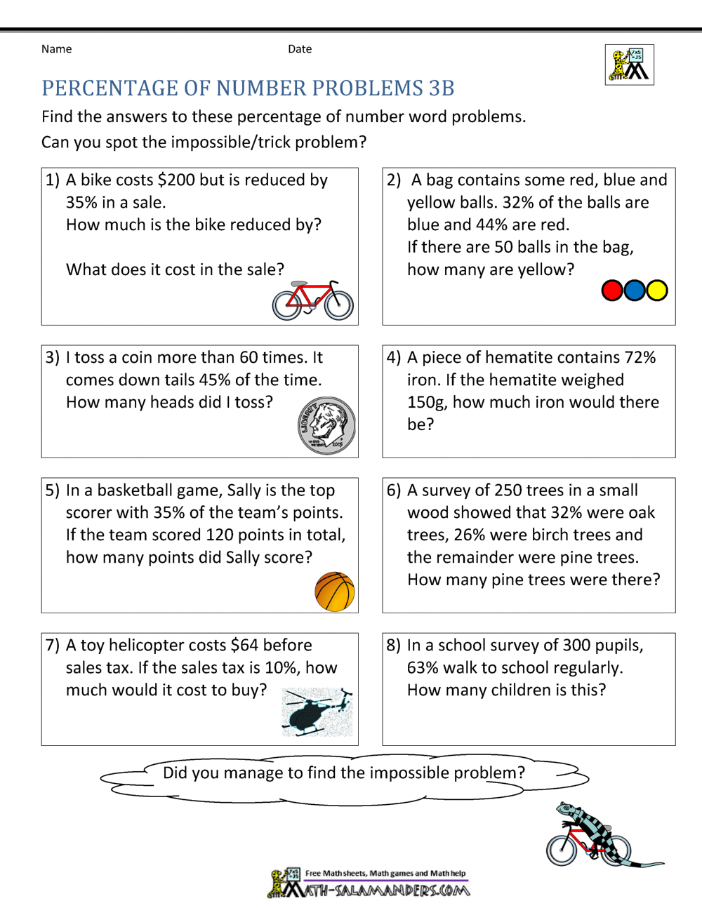Basic Percentage Word Problems Basic Percentage Word Problems