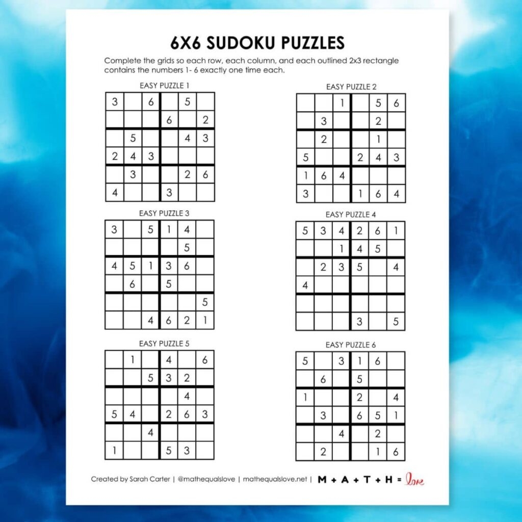 Beginner Sudoku 6x6 Printable Puzzles PDF Sudoku Blank Grid Sheets 10 Free PDF Printables Printablee