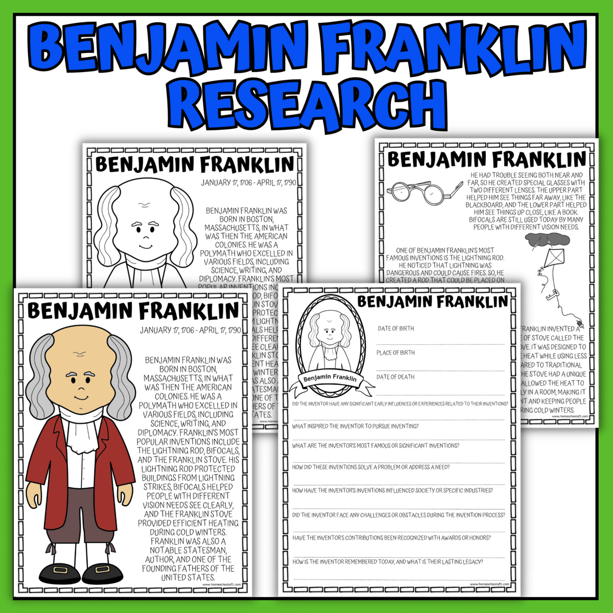 Benjamin Franklin Worksheets Printable Unit Study For Kids Benjamin Franklin Worksheets Printable Unit Study For Kids