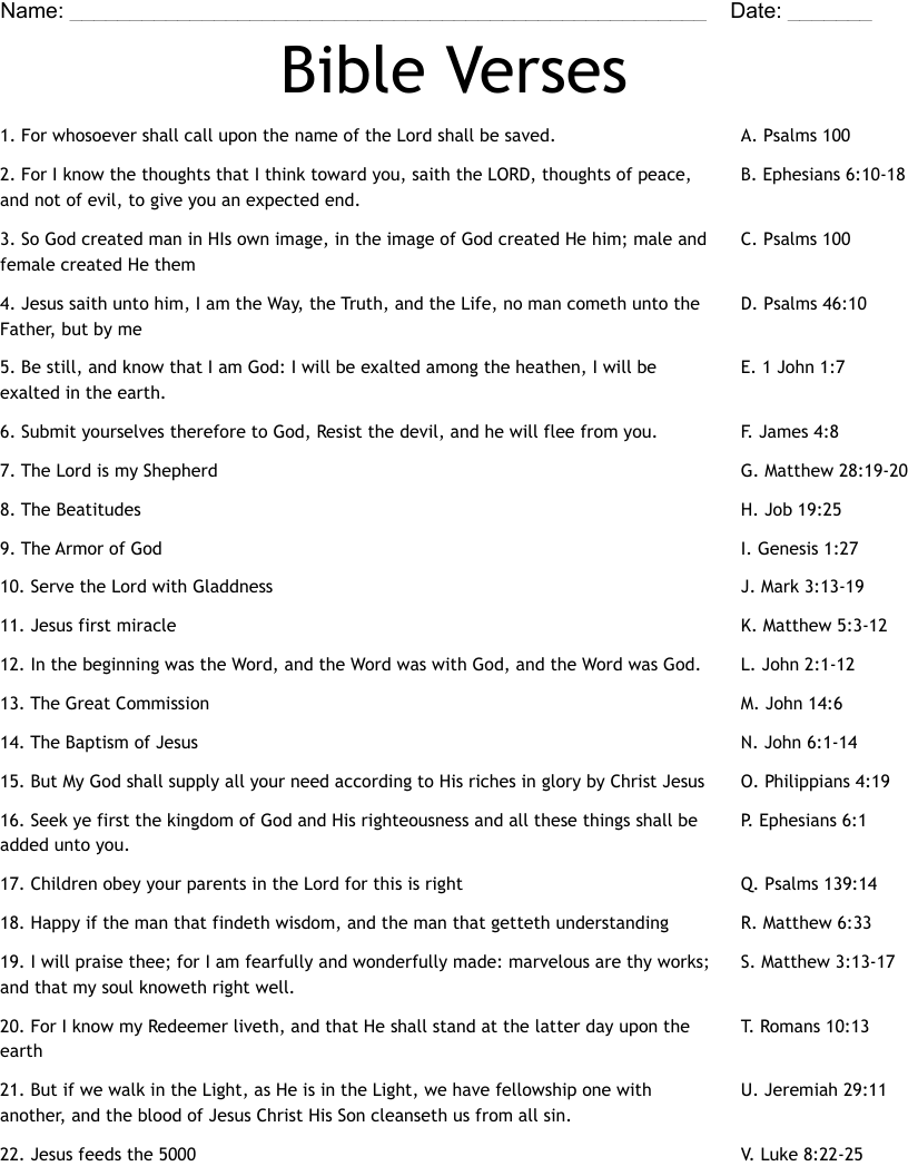 Bible Verses Worksheet WordMint Bible Verses Worksheet WordMint