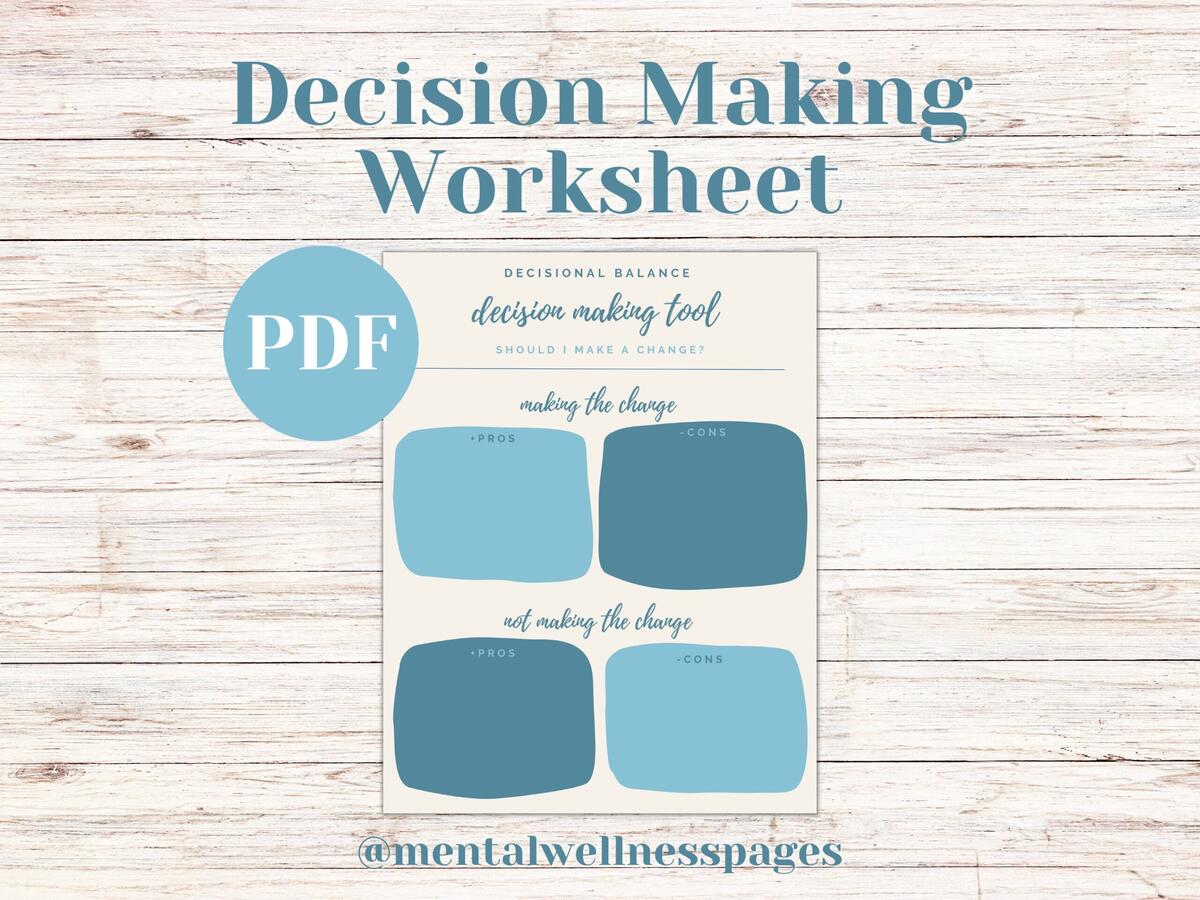 Buy Decision Making Tool Decisional Balance Worksheet Therapy Tool Therapy Worksheet Mental Health Tool Motivational Interviewing Online In India Etsy