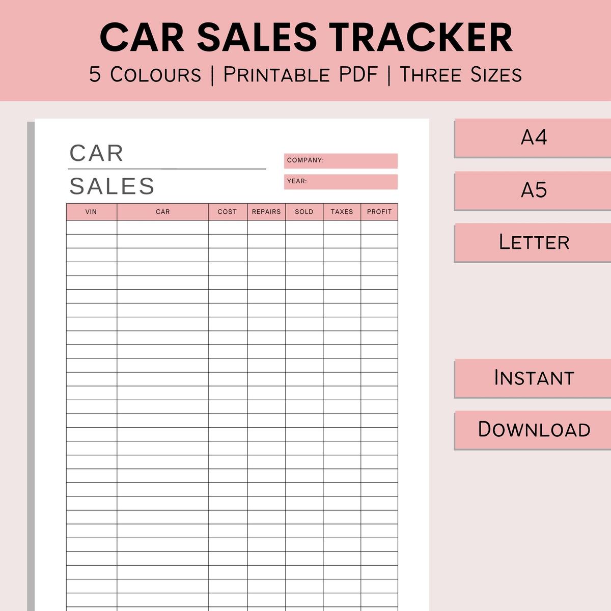 Car Sales Tracker Printable Vehicle Profit Log Car Salesman Sheet Sales Progress Small Business Resources PDF A4 A5 Letter Etsy