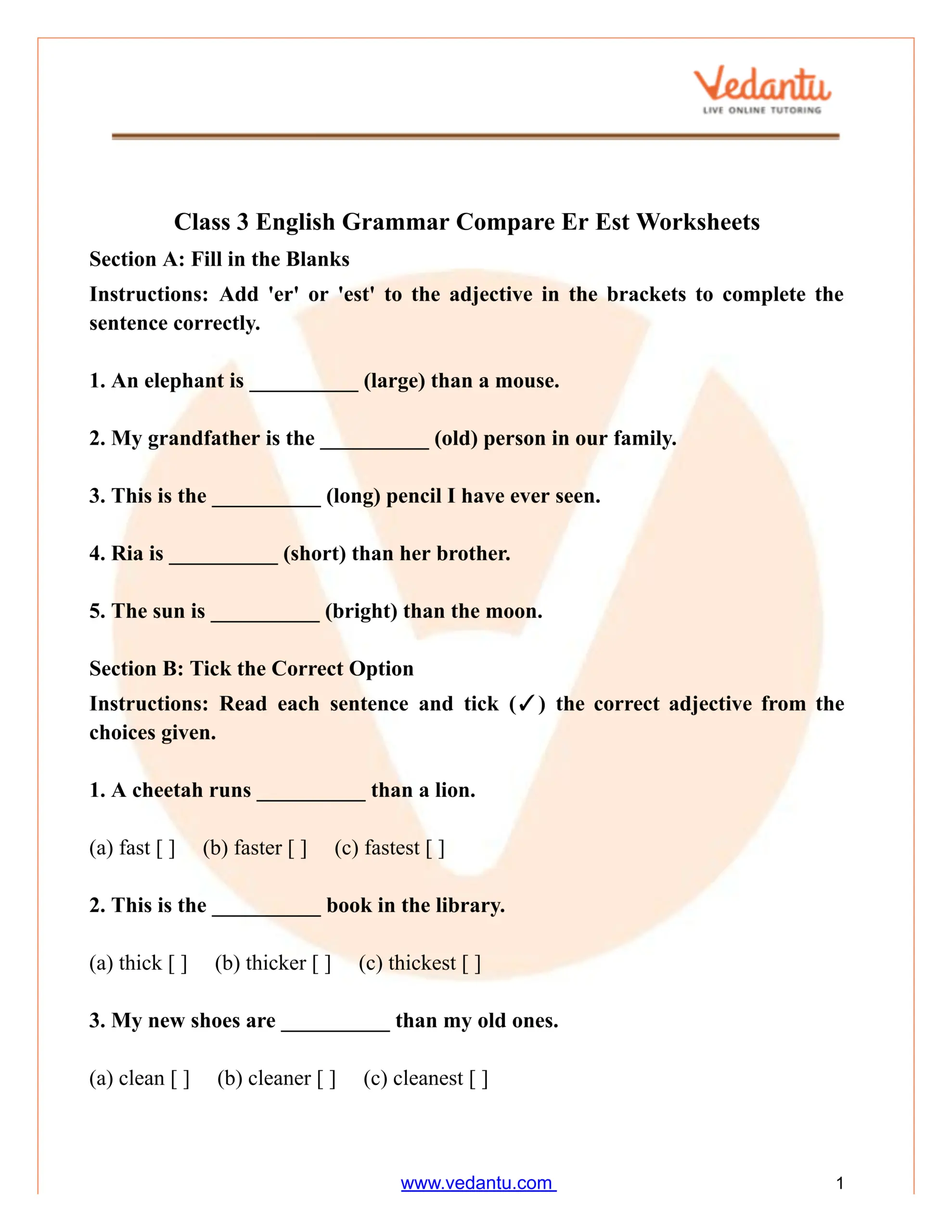 Using Adjectives With Er Or Est Worksheets Library