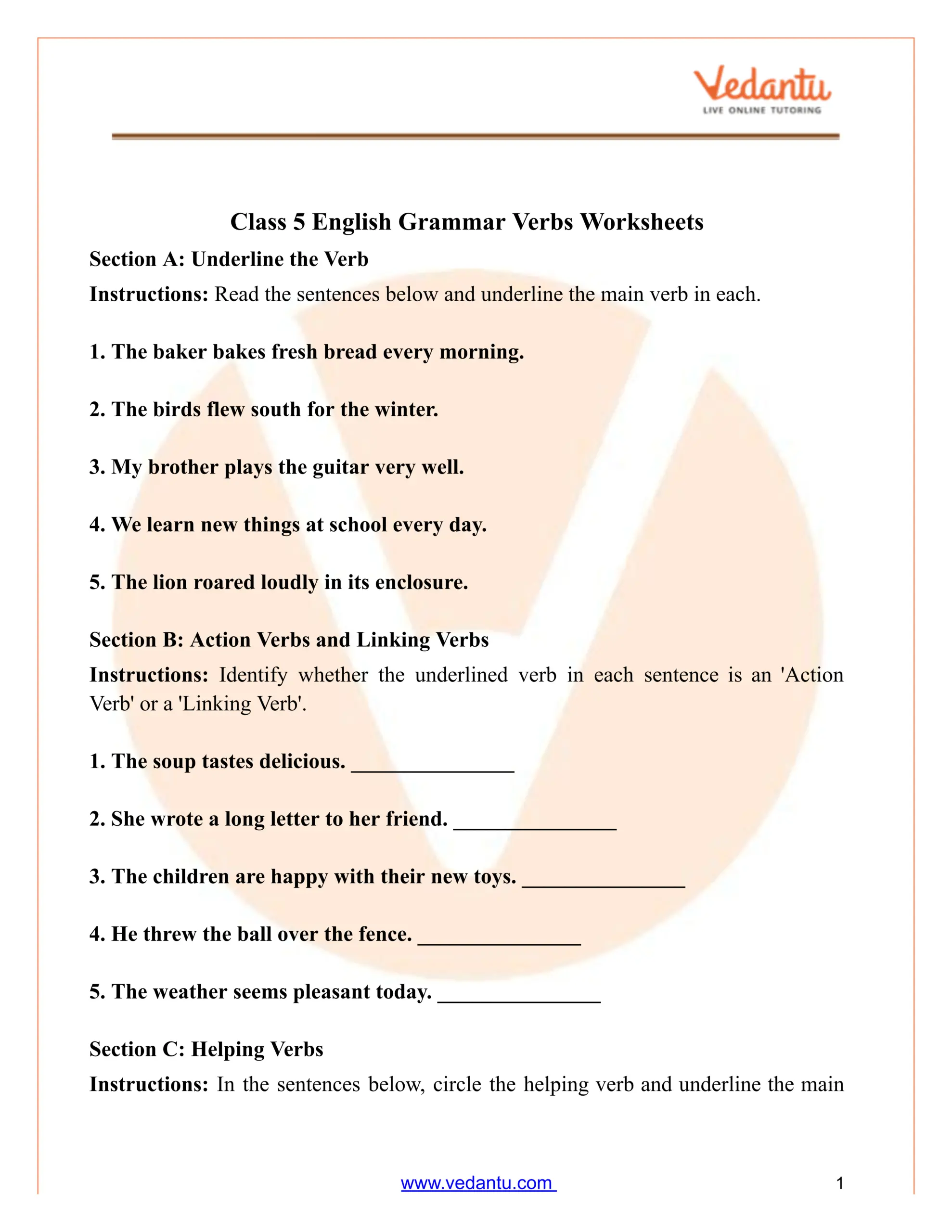 Class 5 English Grammar Verbs Worksheet PDF Free Practice Answers Class 5 English Grammar Verbs Worksheet PDF Free Practice Answers