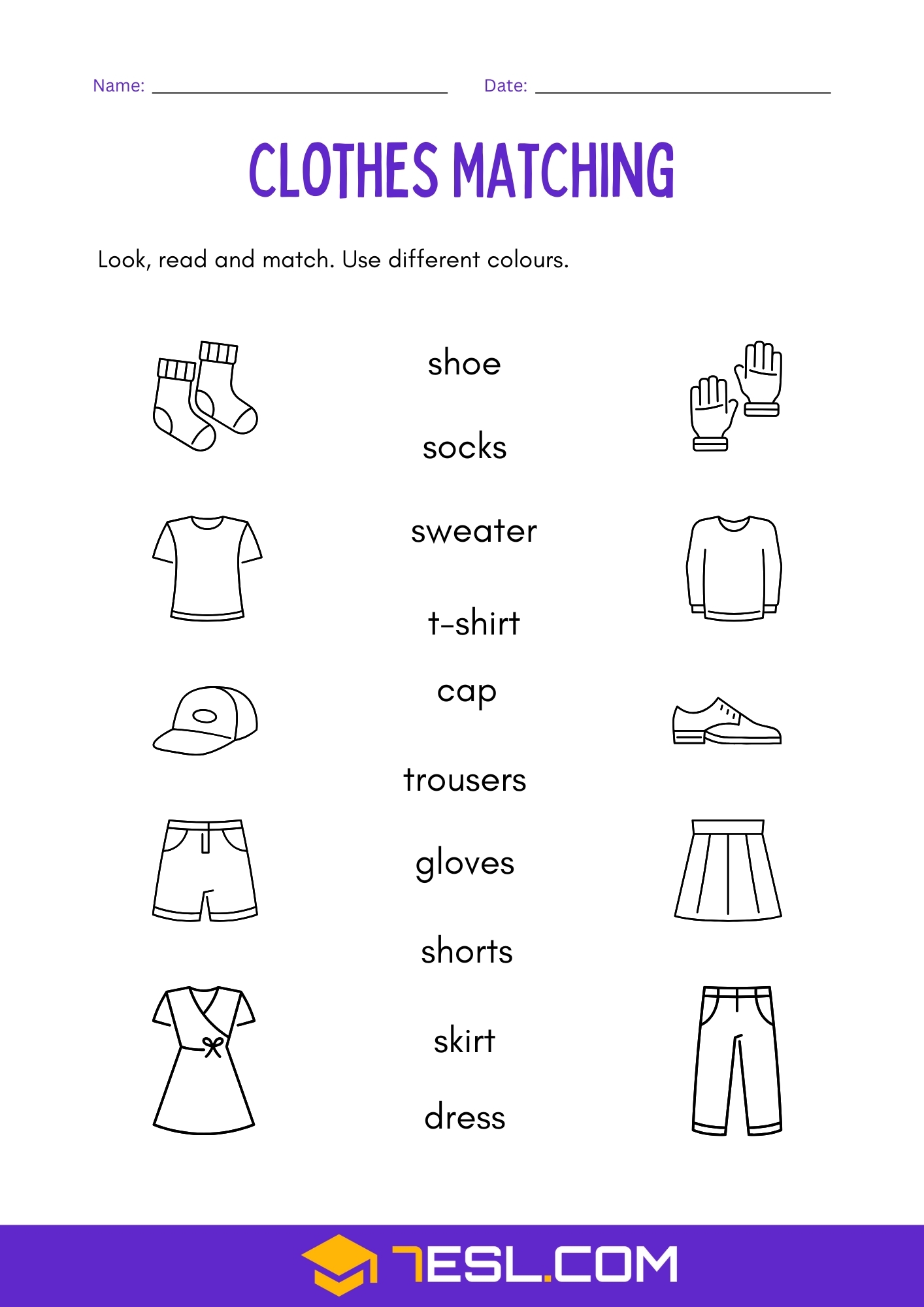 Clothes And Accessories Worksheets For Kids Free PDF 7ESL