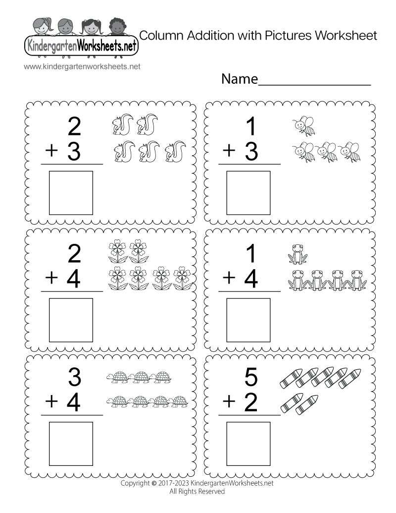 Column Addition With Pictures Worksheet Free Printable Digital PDF Kindergarten Addition Worksheet Free