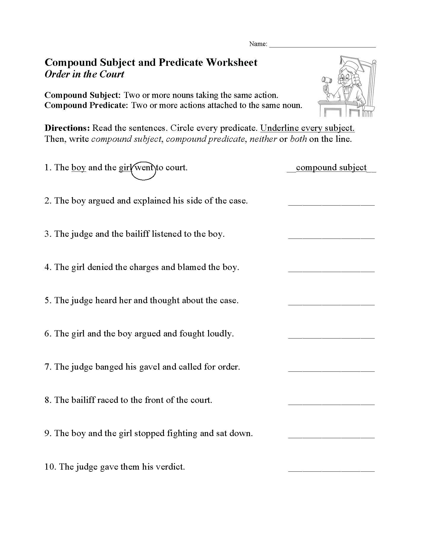 Compound Subject And Predicate Worksheet Sentence Structure Activity Worksheets Library