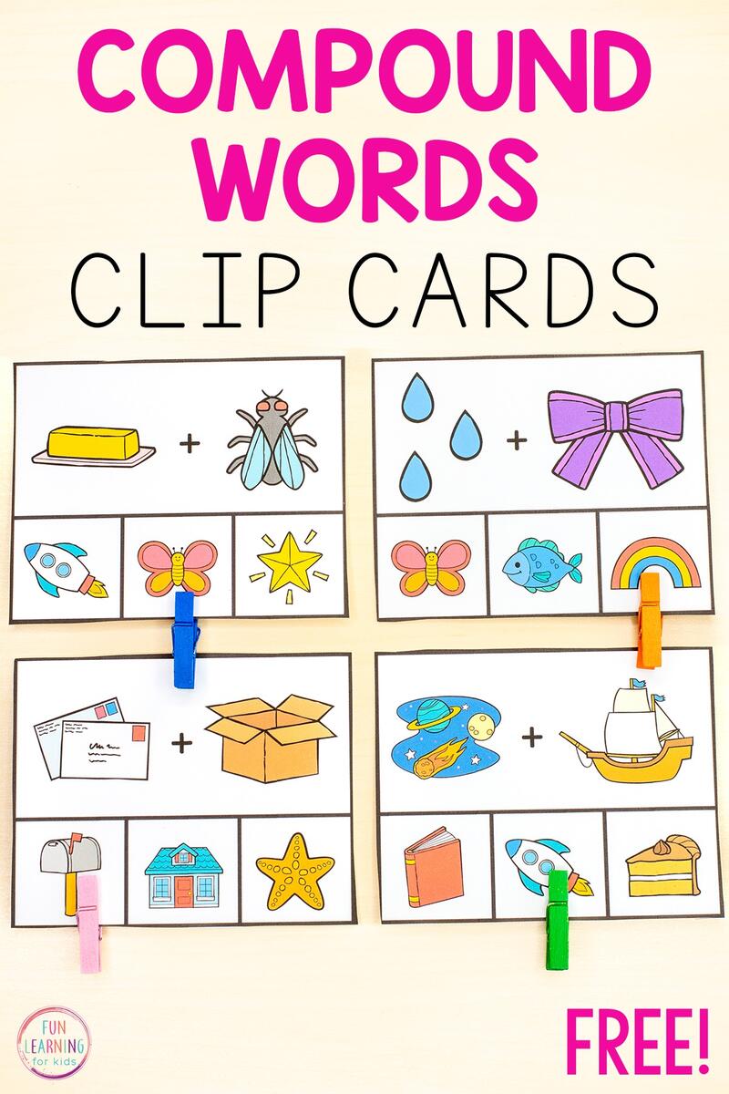Compound Word Clip Cards Free Printable Compound Words Worksheet Paper Trail Design