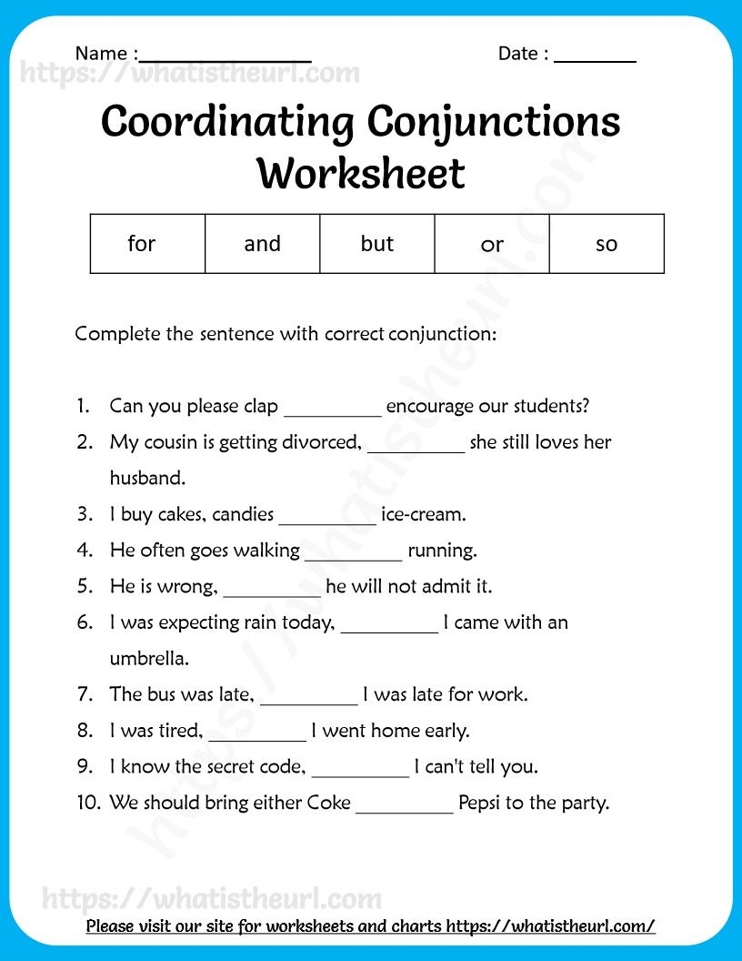 Conjunctions Worksheet Includes Key