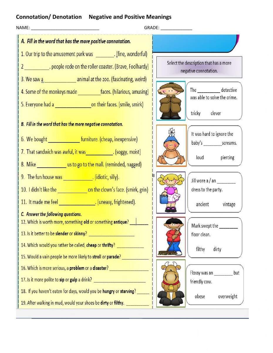 Connotations Denotations Positive And Negative Meanings Worksheet Worksheets Library Connotation And Denotation Lesson Plans Worksheets Worksheets Library