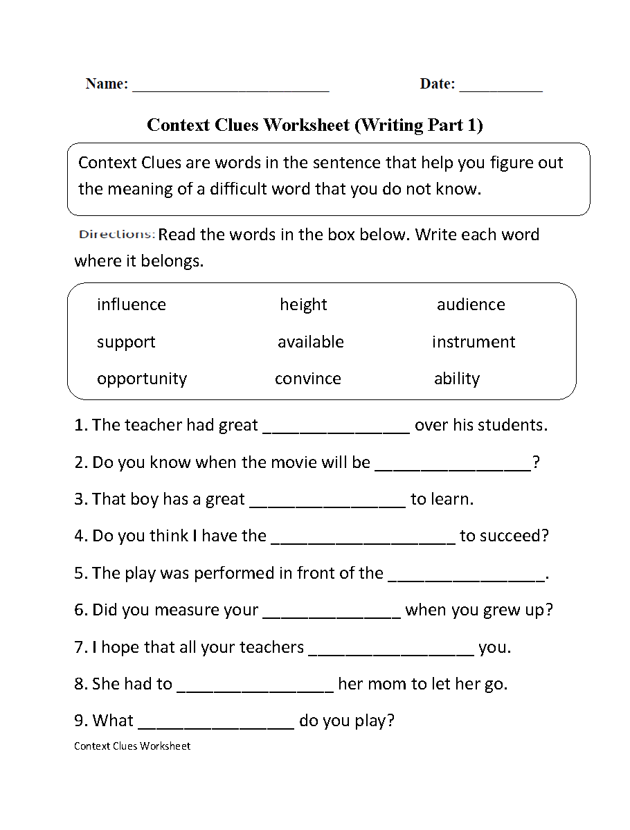 Context Clues Worksheets Context Clues Worksheet Writing Part 1 Intermediate Context Clues Worksheets Context Clues Worksheet Writing Part 1 Intermediate