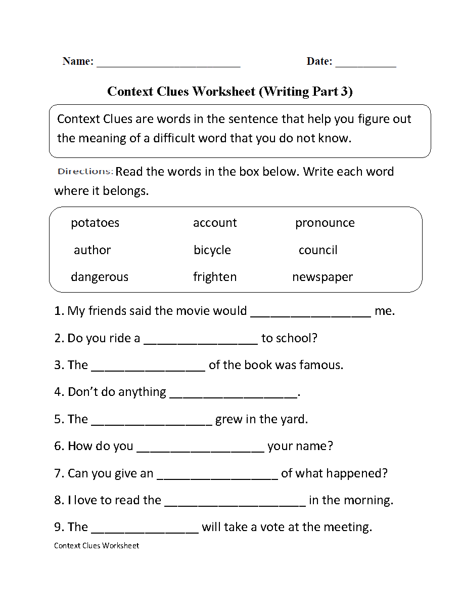 Context Clues Worksheets Context Clues Worksheet Writing Part 3 Intermediate Context Clues Worksheets Context Clues Worksheet Writing Part 3 Intermediate