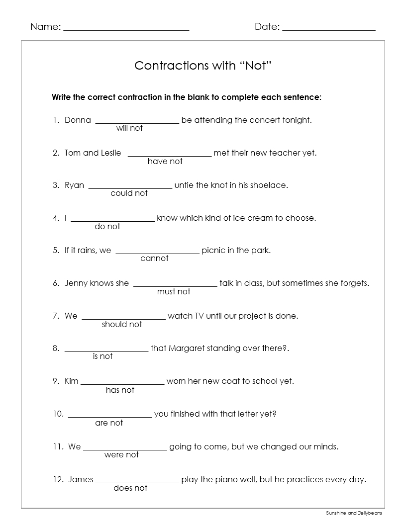 Contractions With Not 16 Contractions 3 Worksheets Grades 3 4 CCSS Made By Teachers