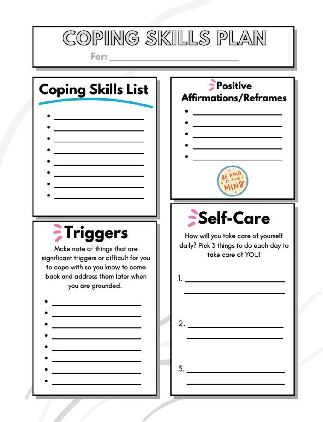 Free Coping Skills Worksheet Printable PDF ChoosingTherapy