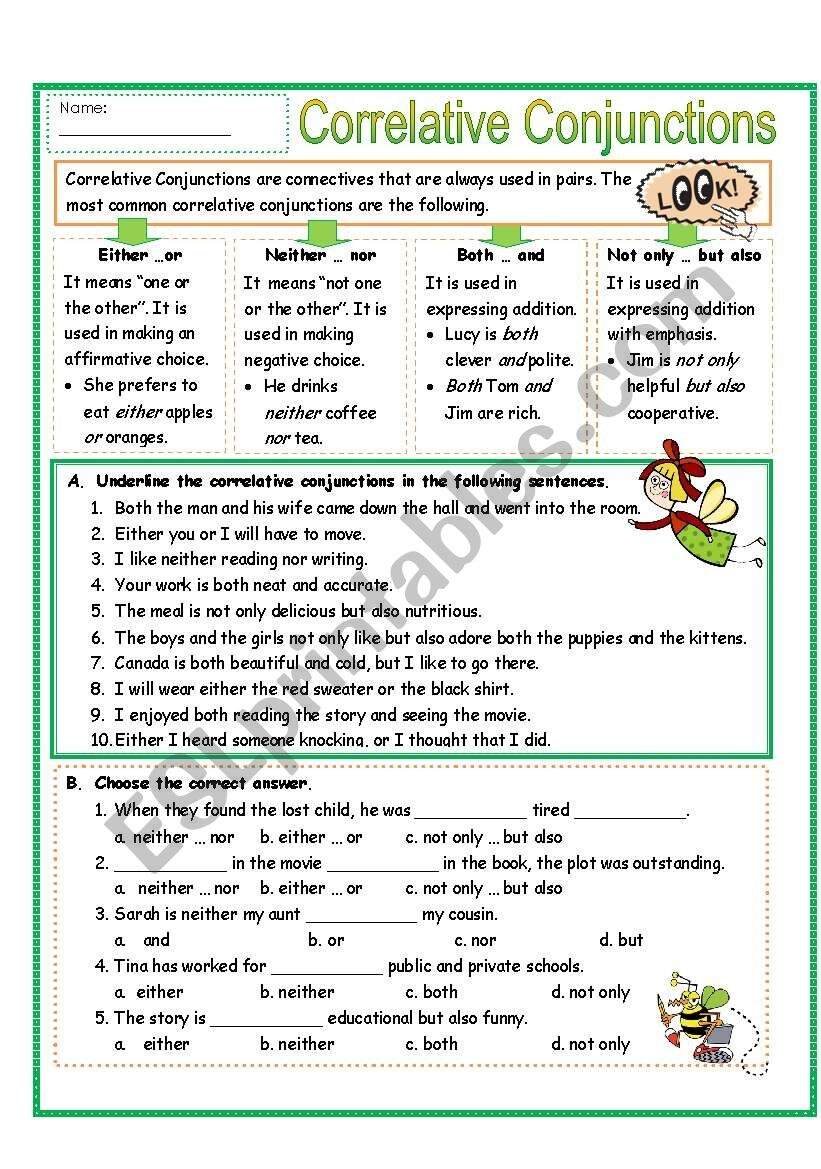 Correlative Conjunctions ESL Worksheet By Missola Printable 4th Grade Easter Conjunctions Worksheets