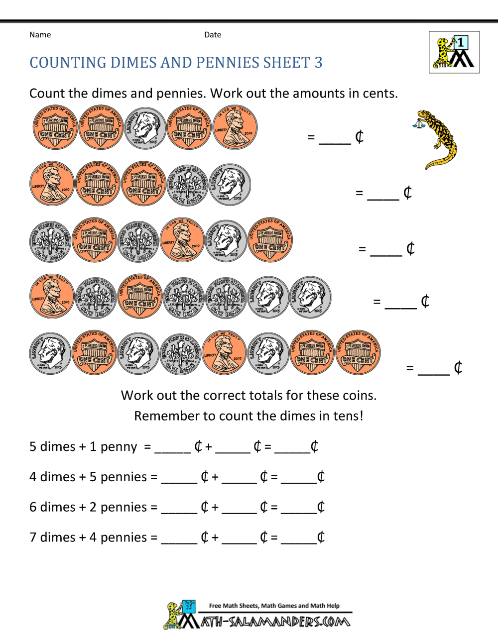 Counting Dimes Worksheet Learn To Count Money Academy Worksheets