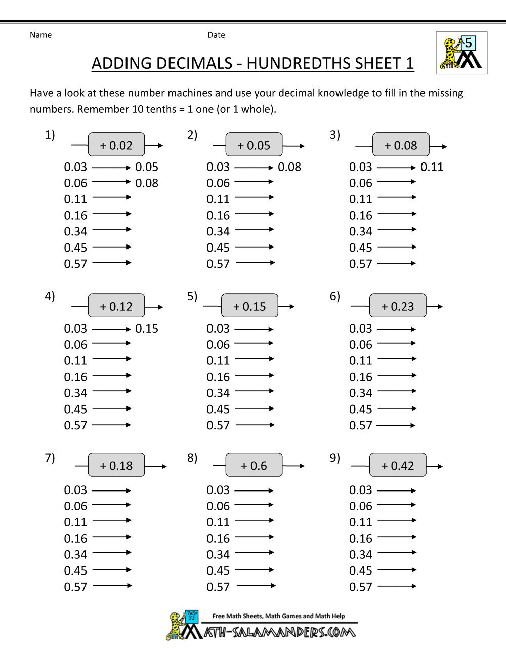 Decimal Addition Worksheets 5th Grade Decimal Addition Worksheets 5th Grade