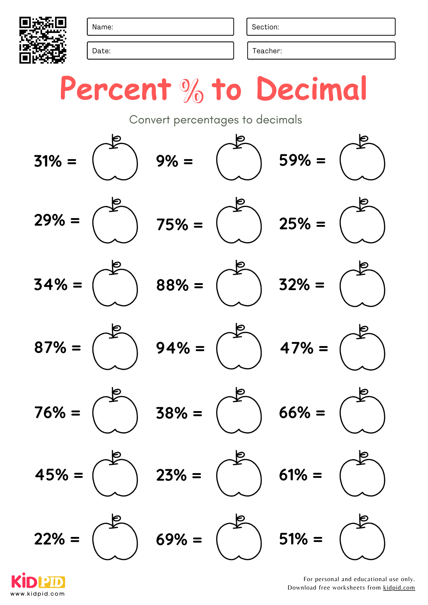 Decimals To From Percent Worksheets For Grade 6 Kidpid Decimals To From Percent Worksheets For Grade 6 Kidpid