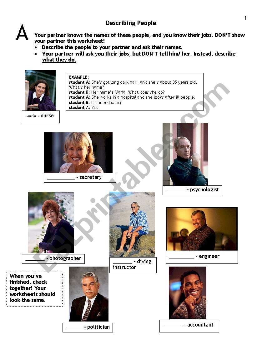 Describing People And Their Job ESL Worksheet By Evelyn Bauwen