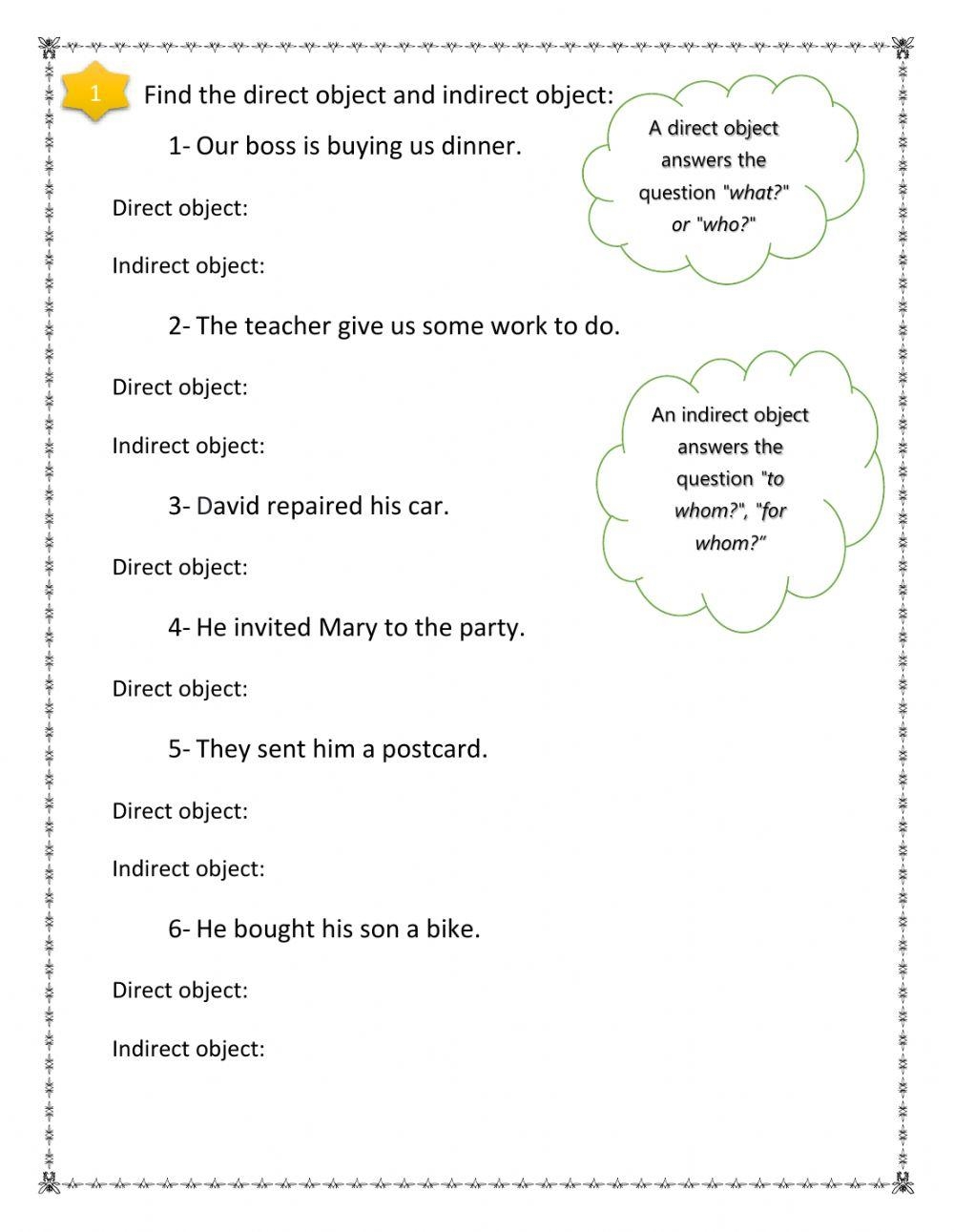 Direct And Indirect Object Exercise Worksheets Library