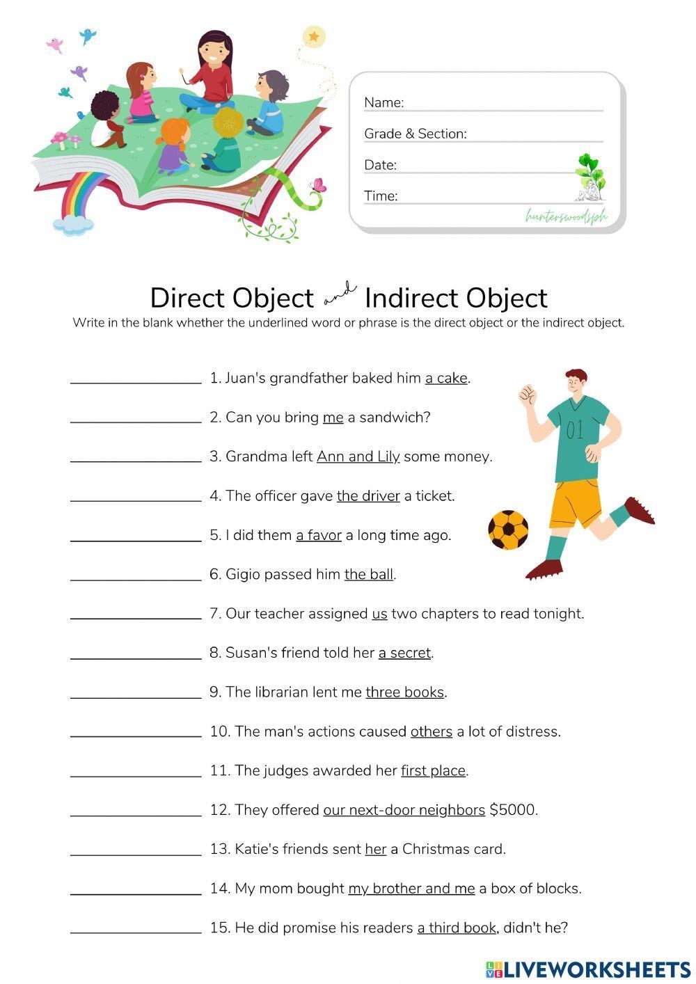 Direct And Indirect Object Worksheet Practice Exercises For Grammar Mastery
