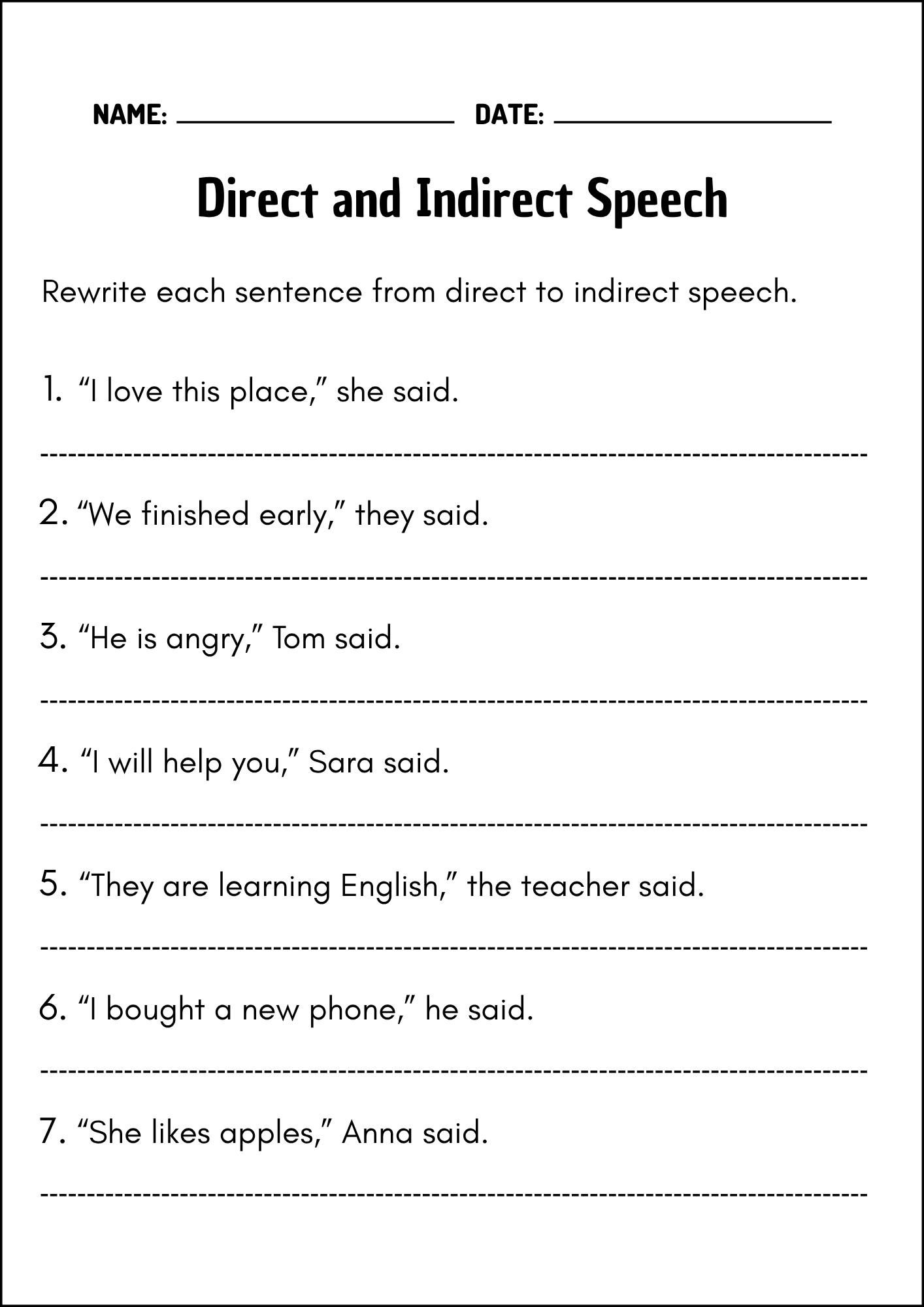 Direct And Indirect Speech Worksheets Reported Speech Grammar Activities Teaching Resources