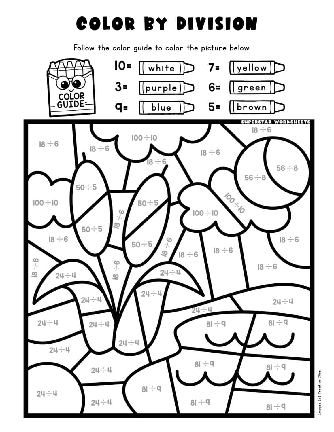 Division Color By Number Superstar Worksheets Division Color By Number Superstar Worksheets