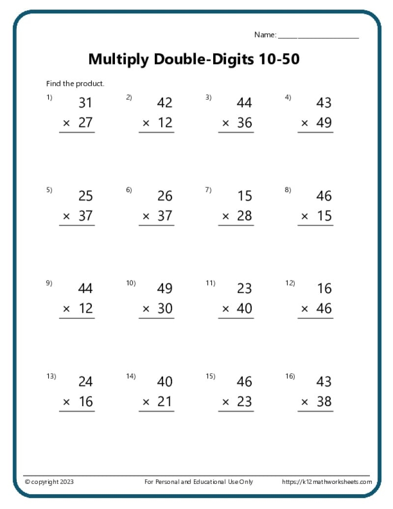 Multiplying With 2 Digit Numbers Printable Multiplication Worksheets