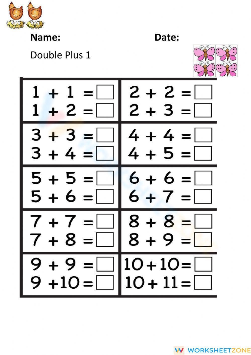 Doubles And Doubles Plus One Worksheet Fun Math Practice For Kids Doubles And Doubles Plus One Worksheet Fun Math Practice For Kids