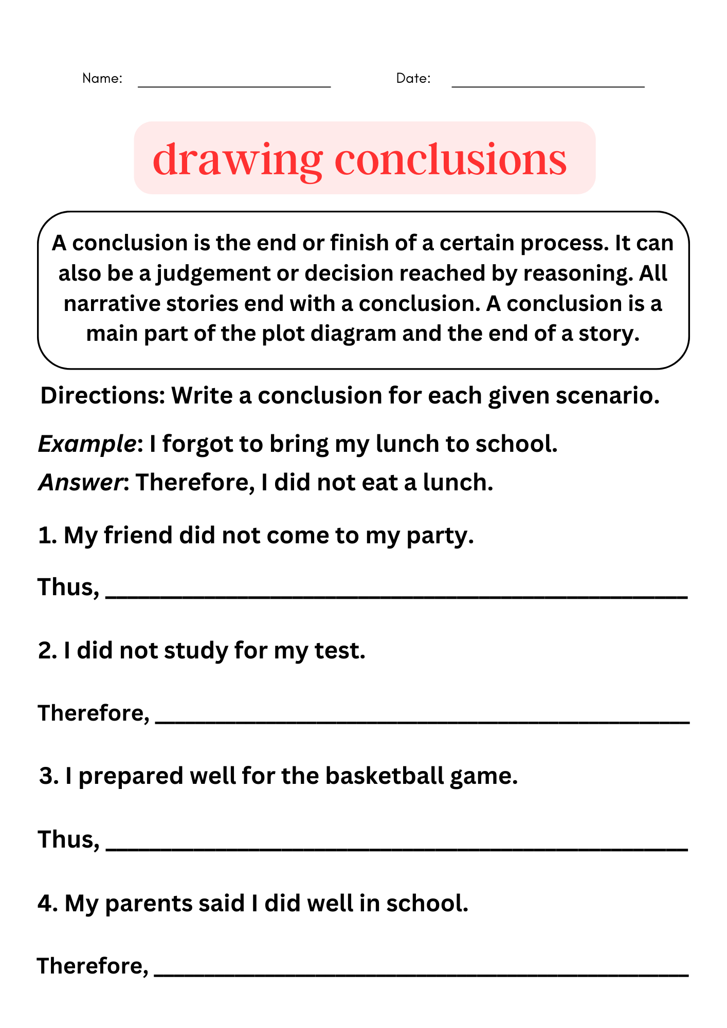 Drawing Conclusions Worksheets Storyboard That