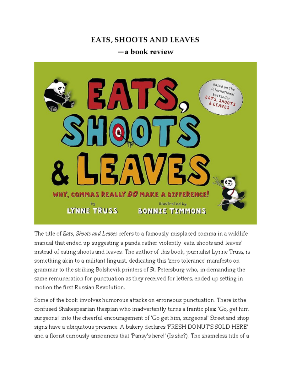 EATS SHOOTS AND LEAVES A Review Of Lynne Truss s Punctuation Guide Studocu