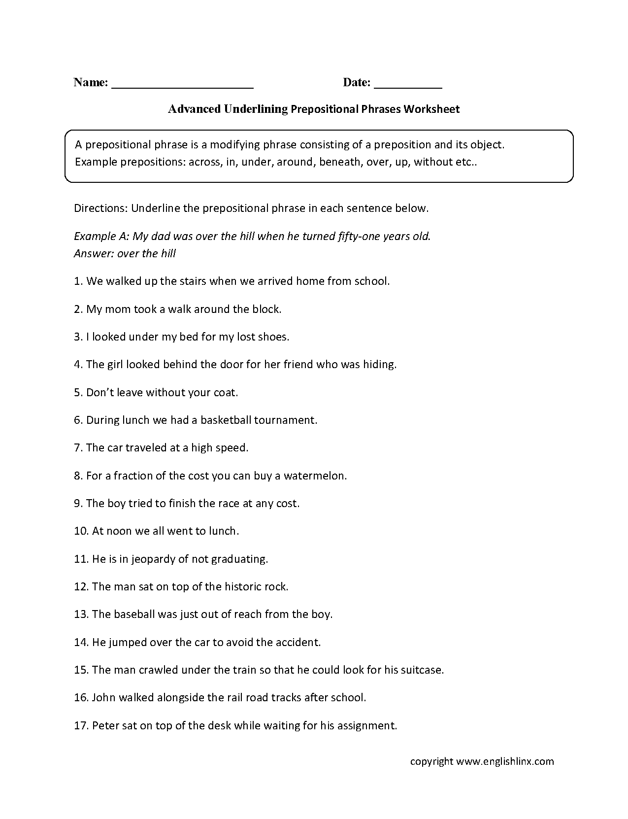 Englishlinx Prepositions Worksheets Englishlinx Prepositions Worksheets