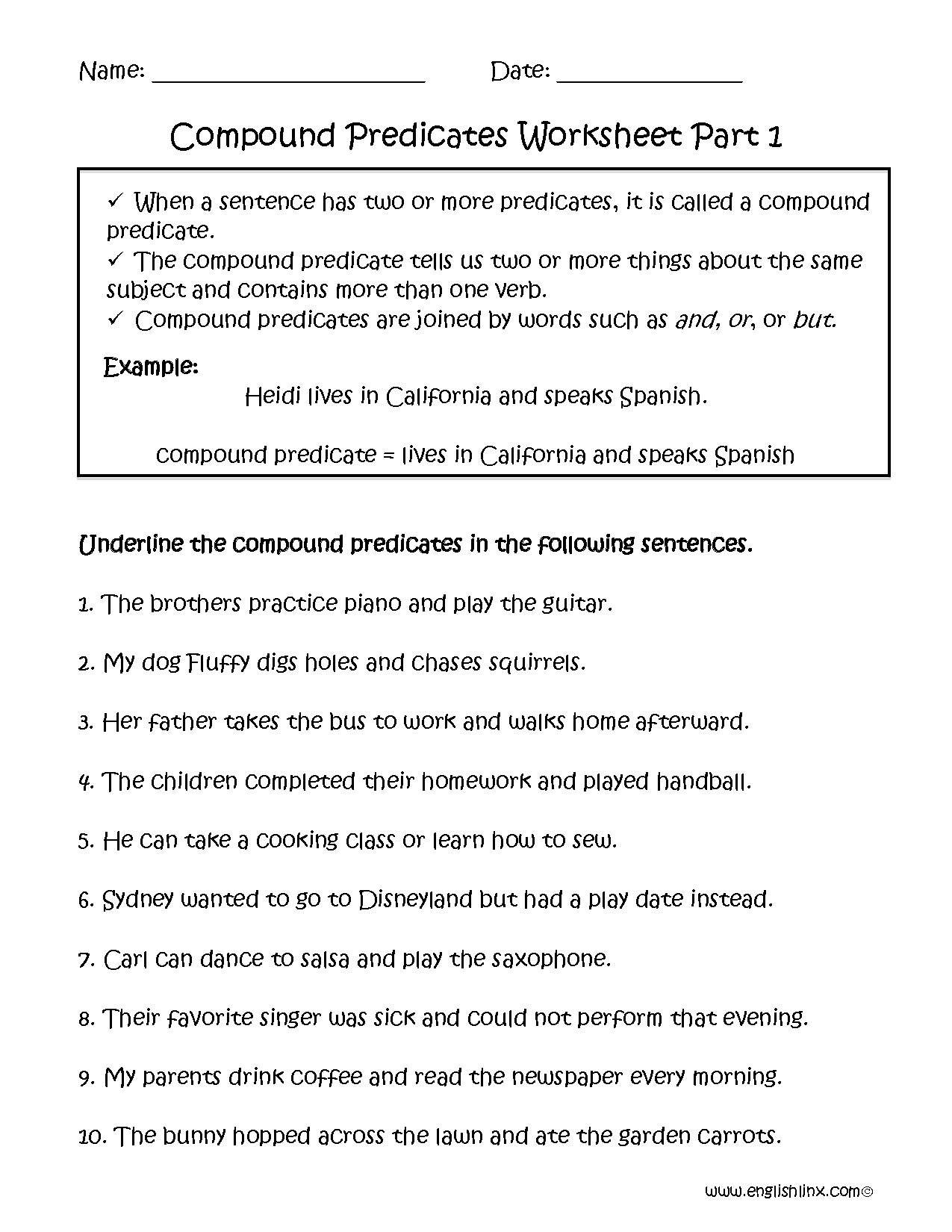 Englishlinx Subject And Predicate Worksheets Englishlinx Subject And Predicate Worksheets