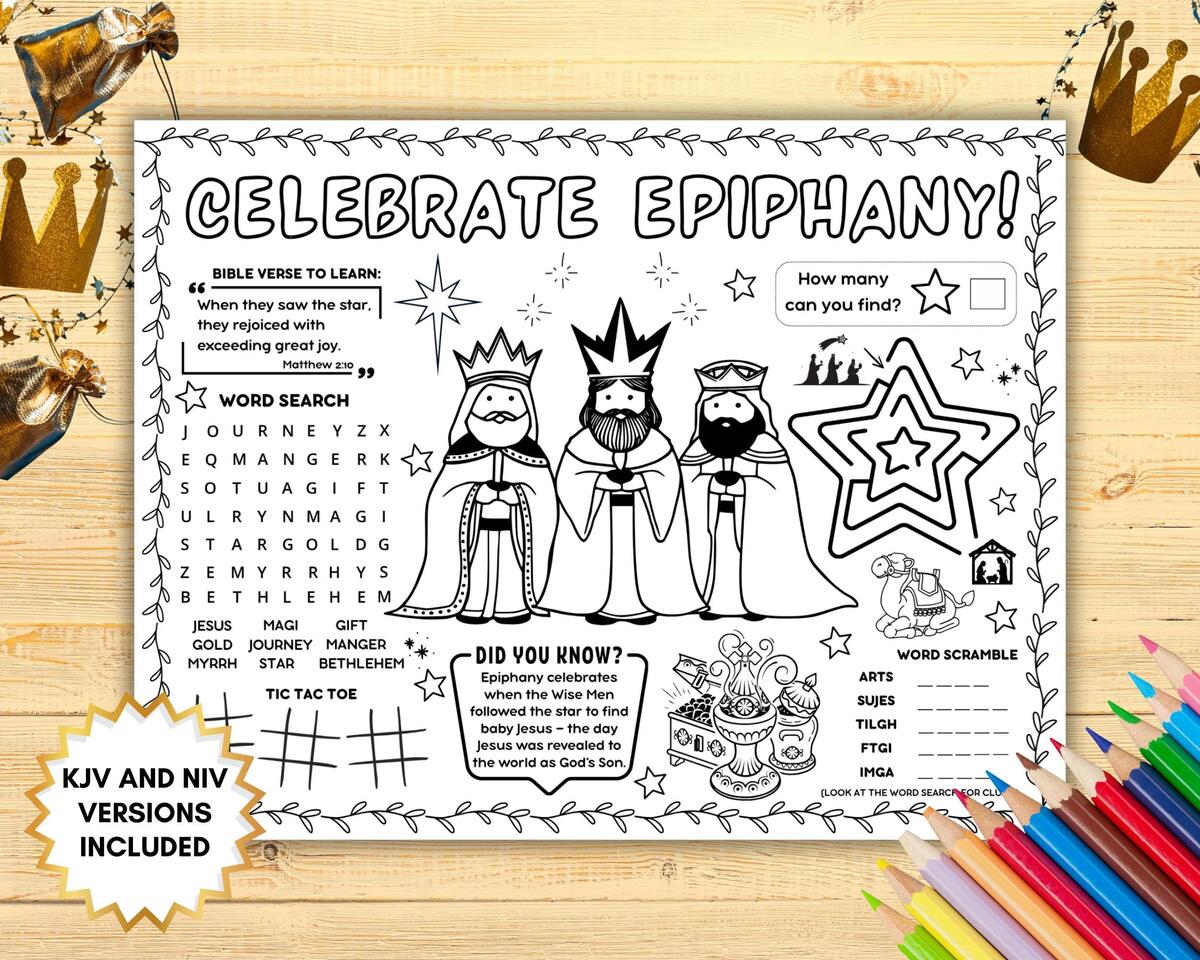 Epiphany Activity Placemat Games Christmas Coloring Page Printable Sunday School Craft Christian Homeschool Three Kings Childrens Church Etsy