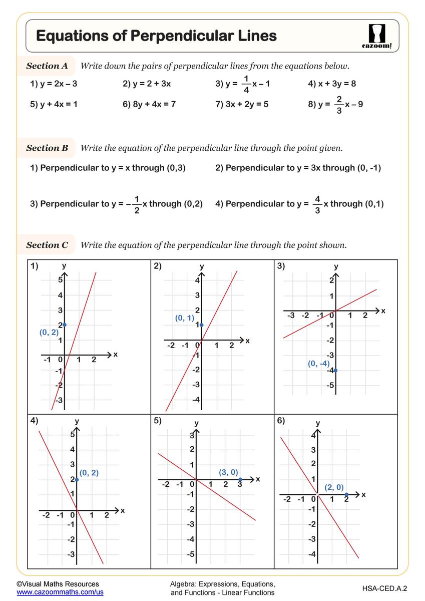 Equations Of Perpendicular Lines Worksheet PDF Printable Algebra Worksheet Cazoom Math