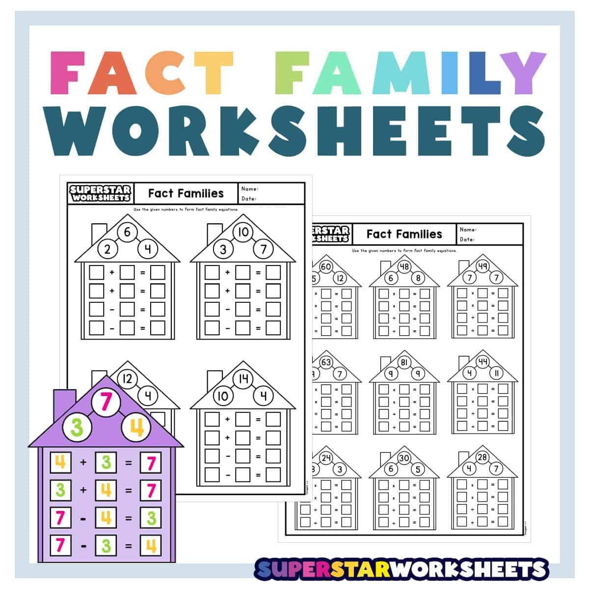 Fact Family Worksheets Superstar Worksheets Addition And Subtraction Fact Family Worksheet Free Printable Digital PDF