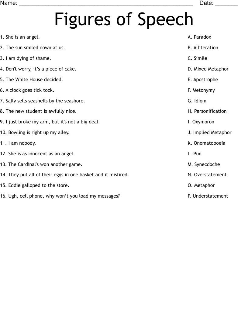 Figures Of Speech Worksheet WordMint