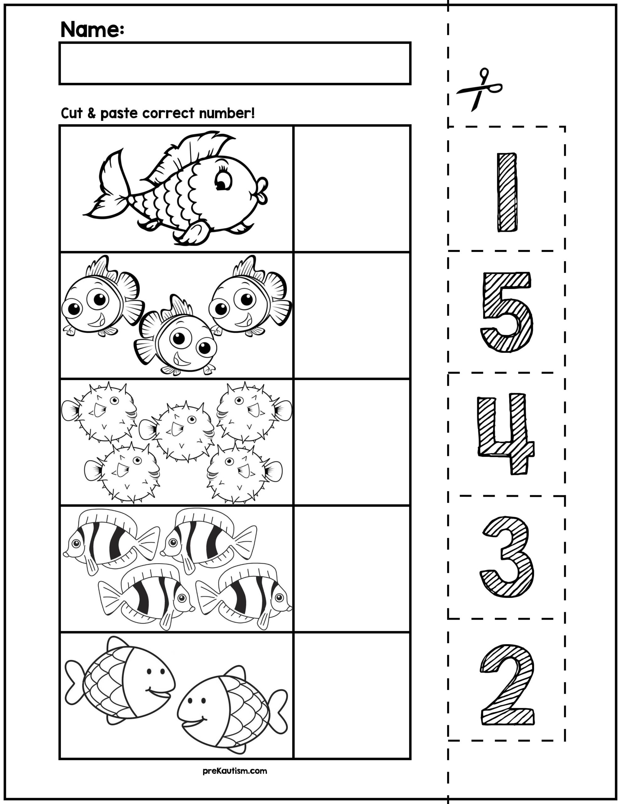 Fish Cut Match Worksheets Numbers 1 5 By PreKautism TPT Fish Cut Match Worksheets Numbers 1 5 By PreKautism TPT