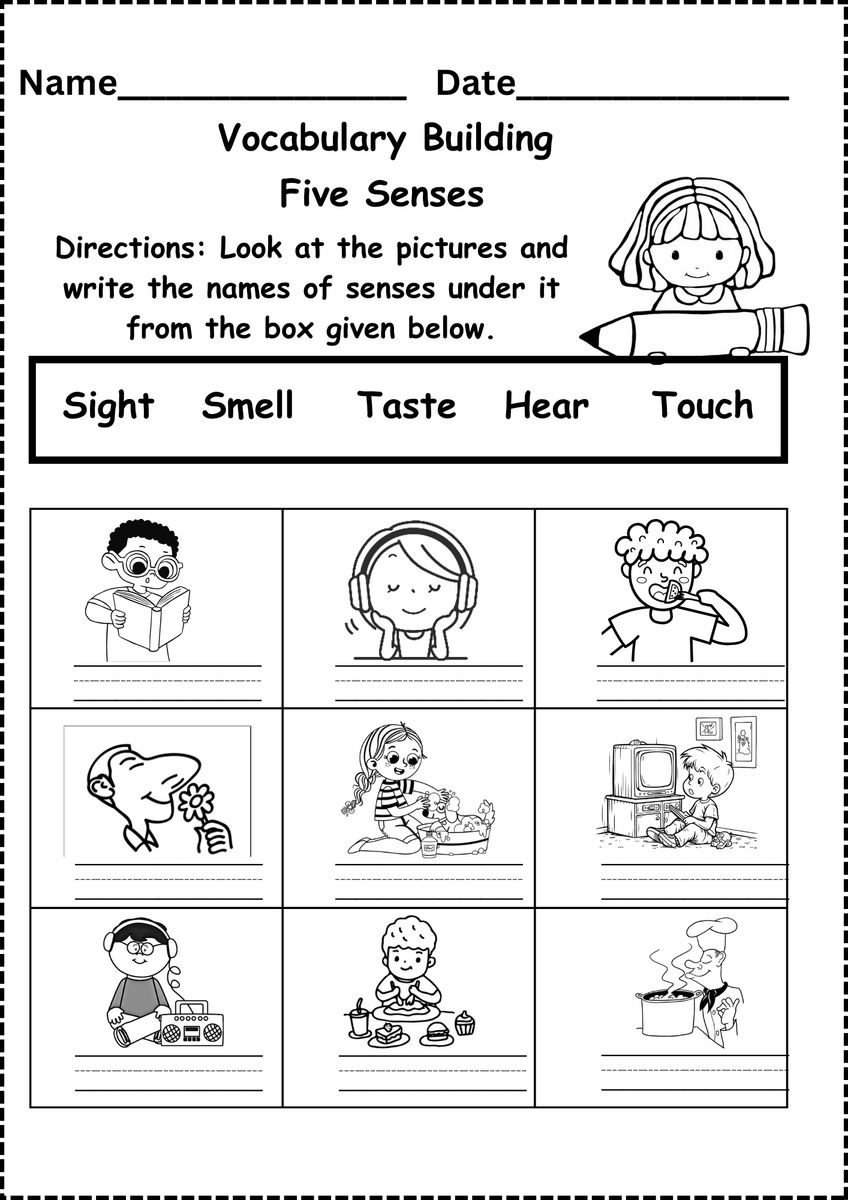 Five Senses Worksheet Free For Kindergarten And Grade 1 1st Grade English Worksheets Free Printables