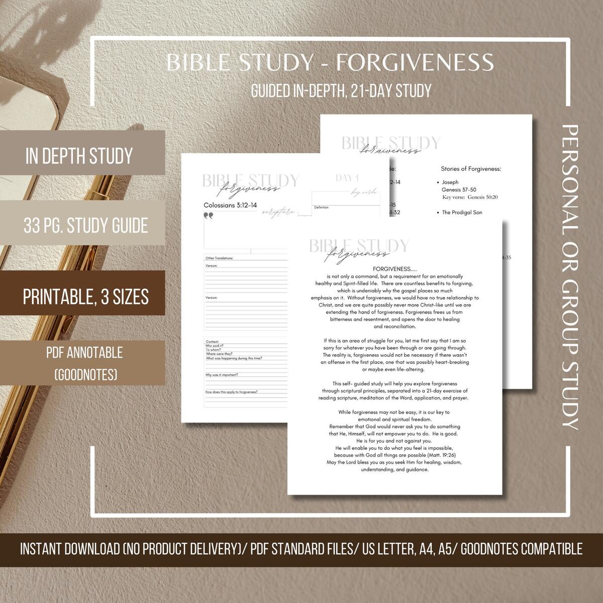 Forgiveness Bible Study In Depth Christian Guide Printable PDF Etsy