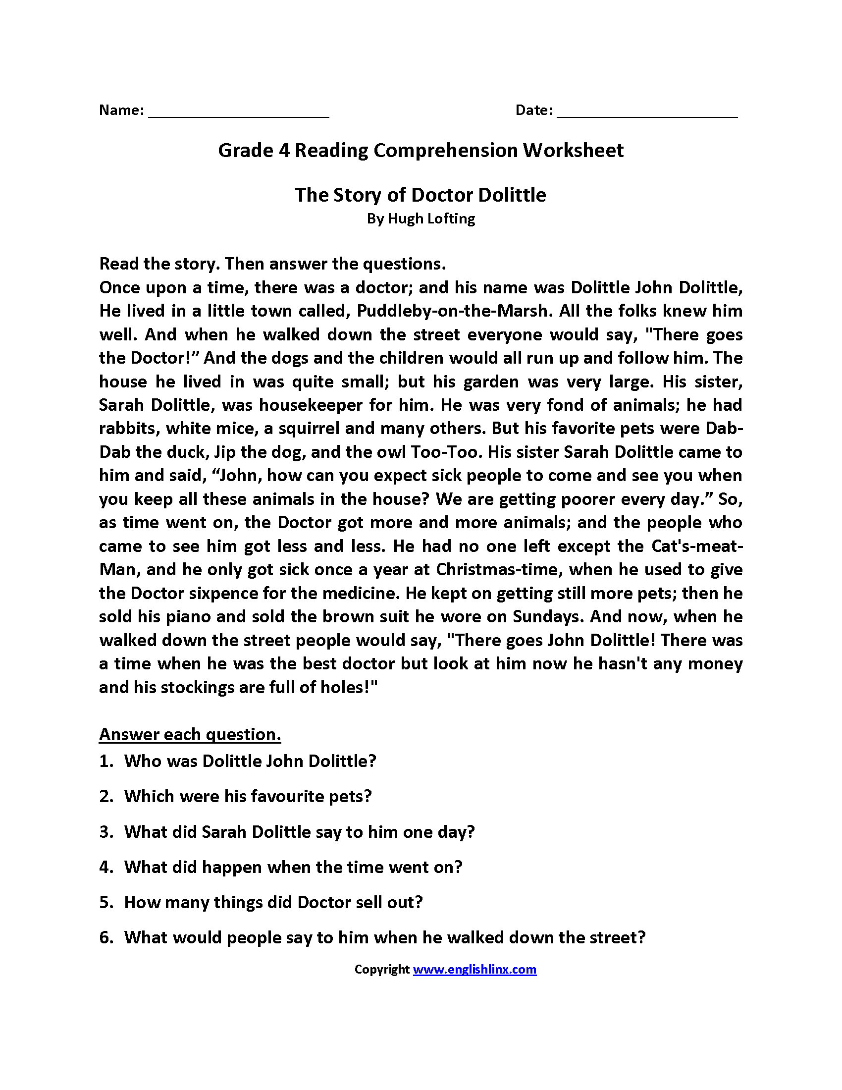 5 Printable Reading Comprehension English Worksheets Ages 4 7 KG1 To Grade 2 Etsy
