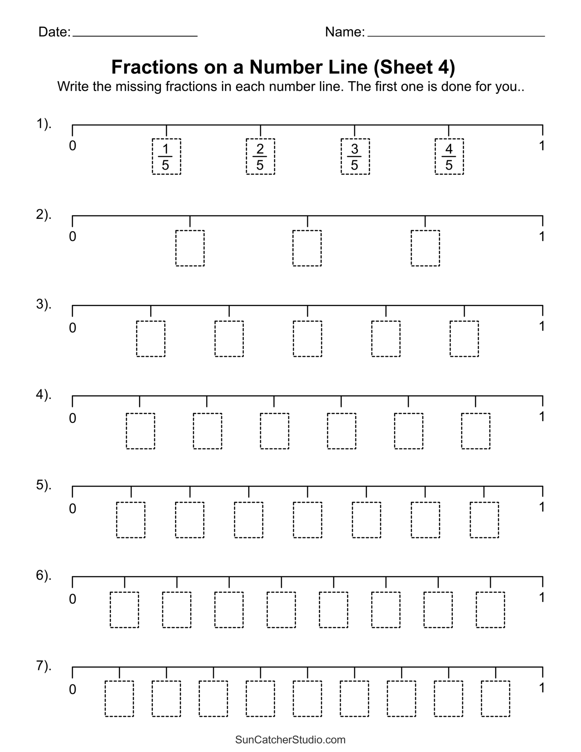 Fractions On Number Line Worksheets