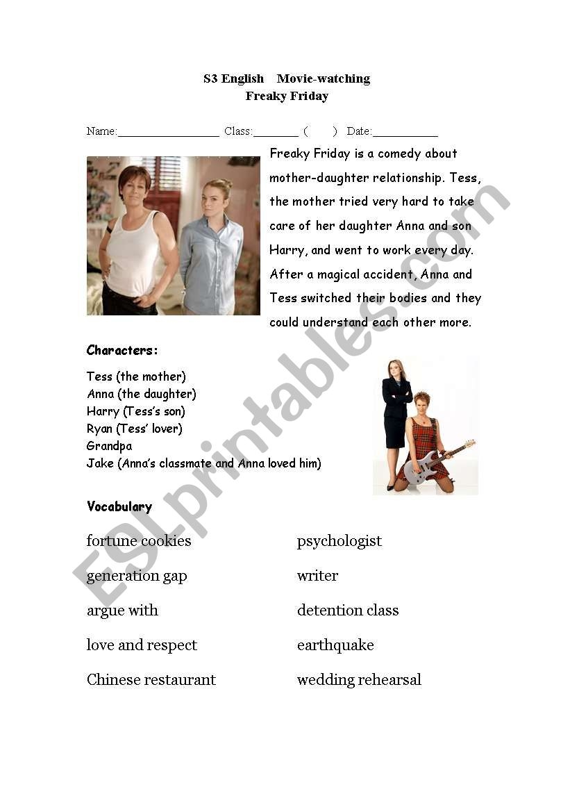 Freaky Friday Extended Writing Tasks For Describing Clothes ESL Worksheet By Aikokaren